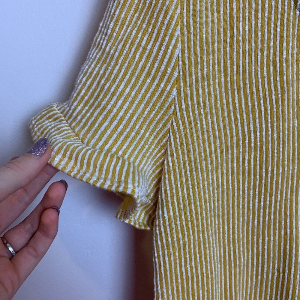 W5 Yellow Ribbed Button Ruffle Short Sleeve Blouse - Picture 5 of 5